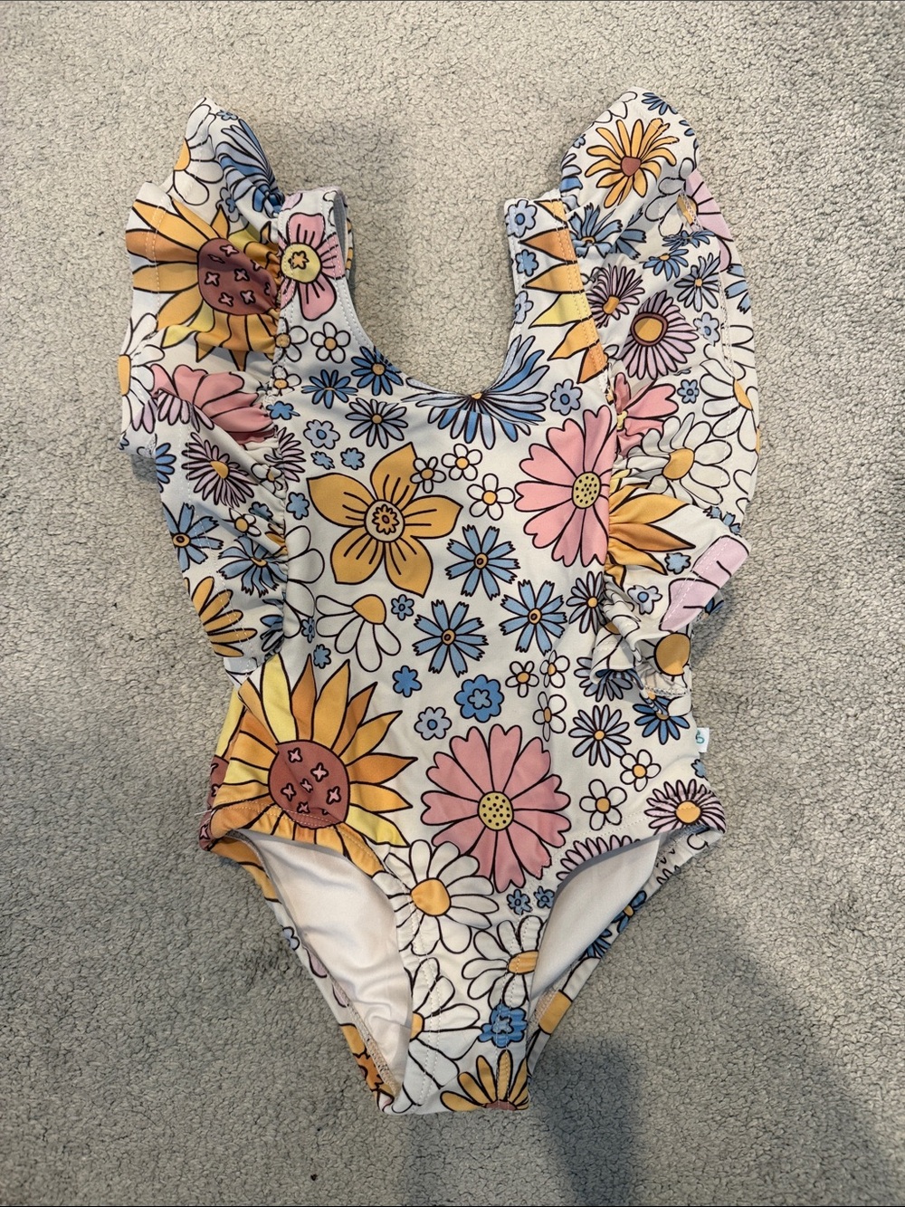 Floral Ruffle One-Piece Swimsuit - White Multicolor